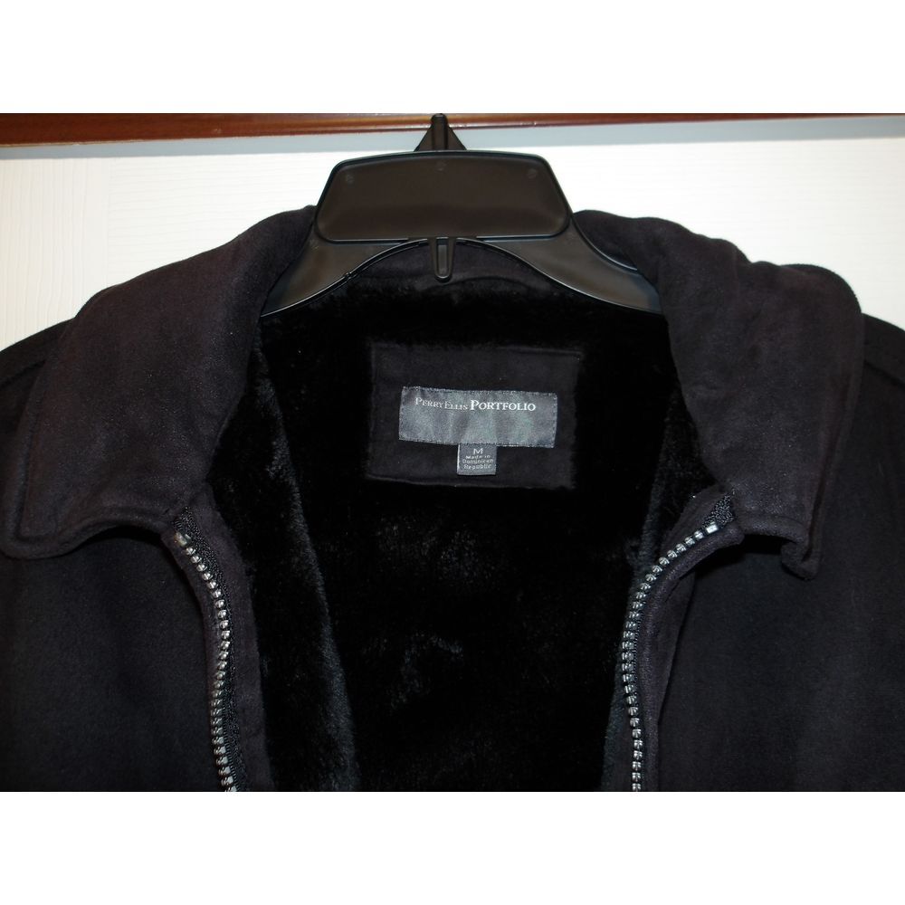 Vintage Perry Ellis Portfolio Black Faux fur heavy Lined Jacket