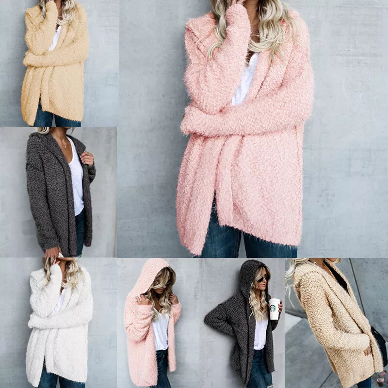 Womens Teddy Bear Coat Cardigan Ladies Fleece Hoodie Fluffy Baggy Jacket Tops