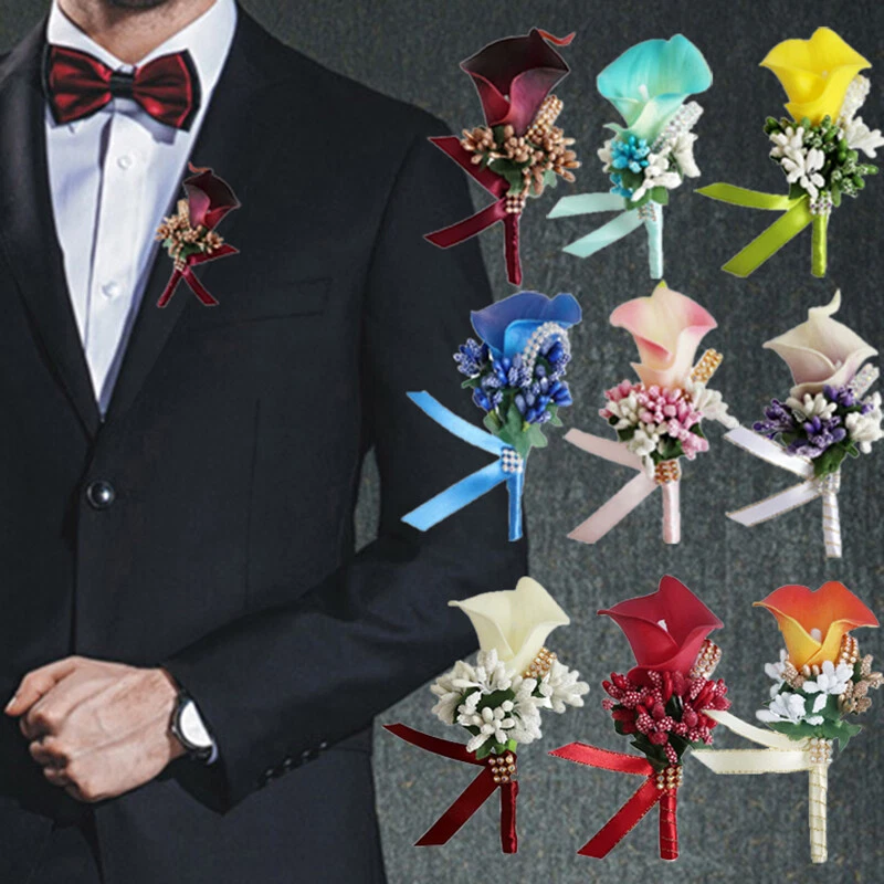 Men's Corsage For Suit Wedding Party Groom Clip-On Artificial Flower Brooch