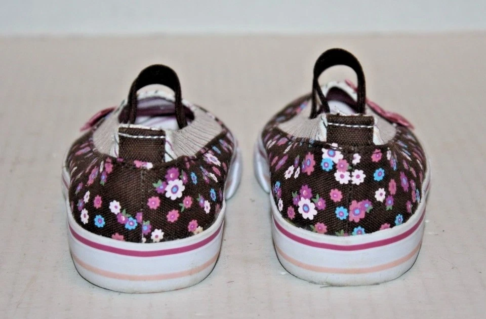 SMARTFIT Marrón Rosa Lona Floral Rayas Mary Janes Sin Cordones Niña Pequeña Talla 7 Foto 4 de 4