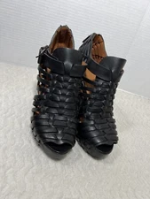 Givenchy Women’s Size 37.5 US 7 Black Leather Cage Fashion Wedge Booties