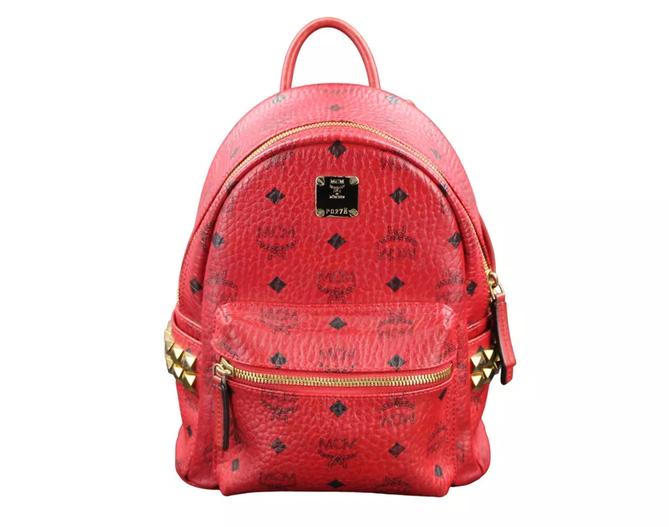 MCM Rucksack Tasche STARK rot schwarz gold Nieten Damen SMALL / KLEIN