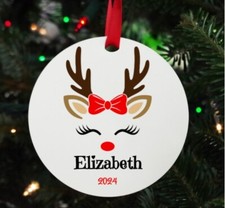 Girls Reindeer Christmas Ornament, Personalized Christmas Ornament, Holiday Gift