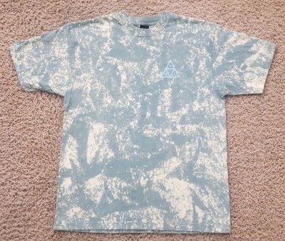 Custom BLEACHED Mens MEDIUM Green HUF Worldwide TRIPLE TRIANGLE T-Shirt USED Tee