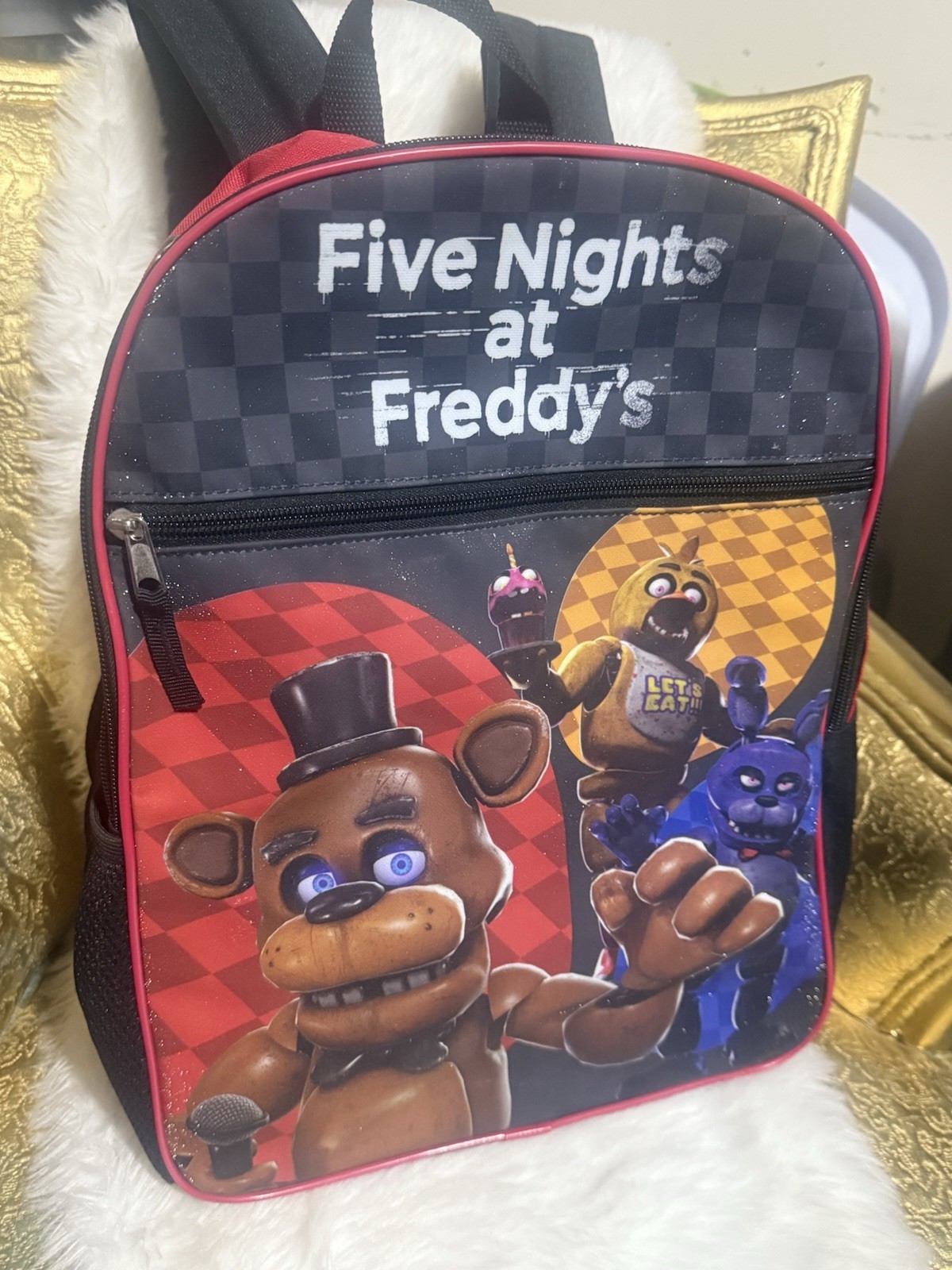 Five Nights at Freddy's Unisex Red/Black Glimmering school Backpack image 2