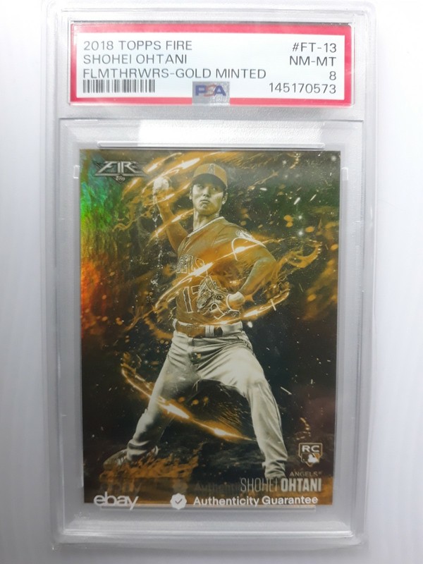 2018 TOPPS FIRE SHOHEI OHTANI FLAMETHROWERS GOLD MINTED ROOKIE  PSA 8!!!