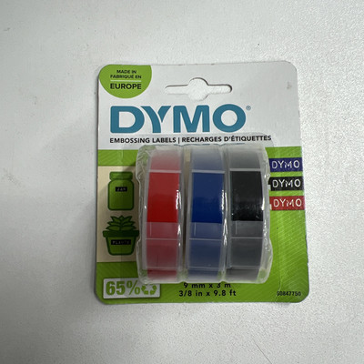3er Pack DYMO Prägeetiketten 9 mm x 3 m schwarz, blau & rot selbstklebend Klebeband