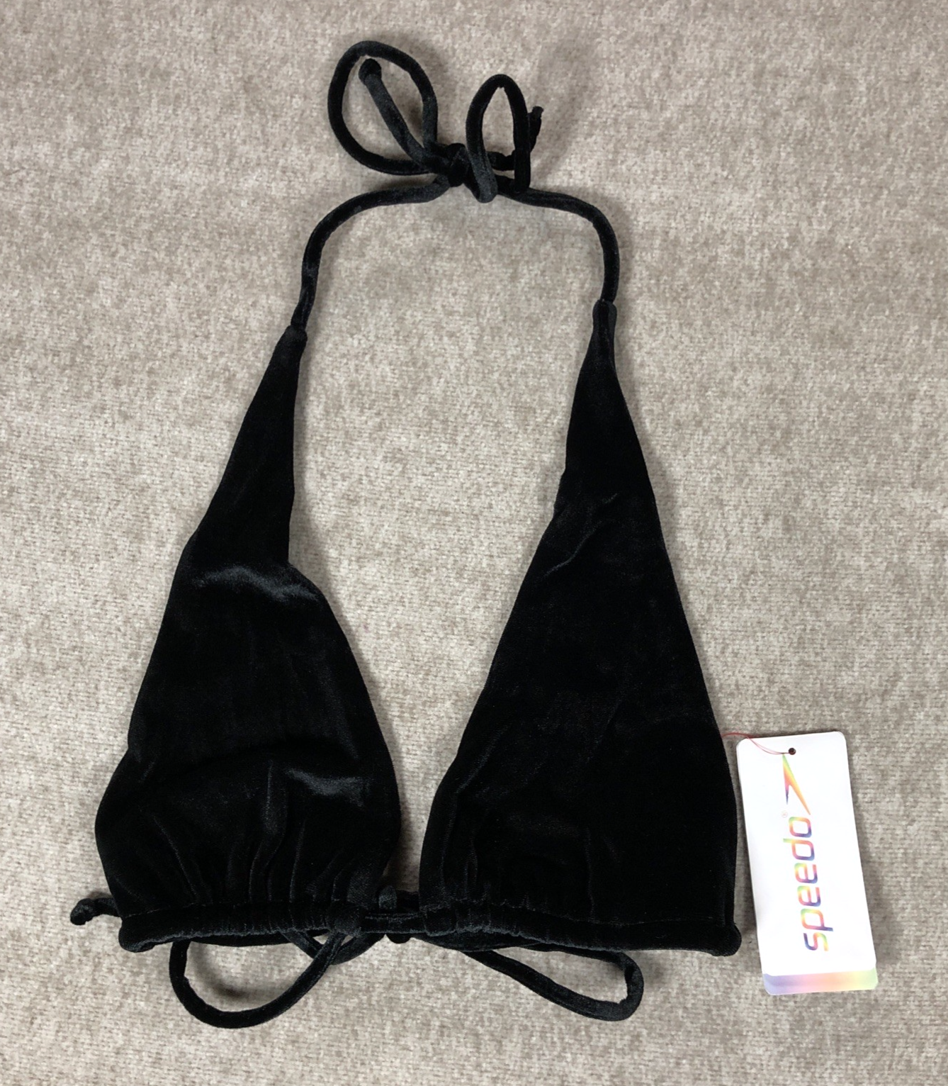Speedo Women's Triangle Bikini Top Black XS UK 8 10 Multiway Velour FLU3NTE