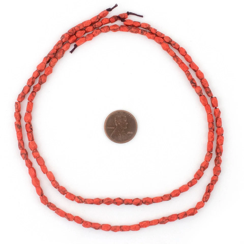 Cuentas de piedra afganas rectangulares facetadas estilo coral 4 mm rojo Afganistán Foto 2 de 4