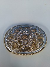Vintage Crumrine Western Belt Buckle Floral Pattern