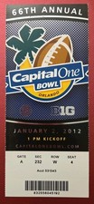 Capital One Bowl Ticket 1/2 2012 South Carolina Gamecocks v Nebraska Cornhuskers