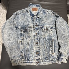 Vintage Levi’s Denim Trucker Jacket 80’s 90’s Blue Faded Acid Wash Sz L USA Made