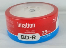 NEW 25 PACK 4X 25GB IMATION BD-R BLUERAY RECORDABLE DISC WHITE INKJET HUB PRINT