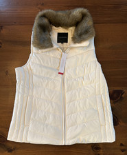 Talbots Cream Down Filled Puffer Vest NWT Faux Fur Detachable Collar Womens L