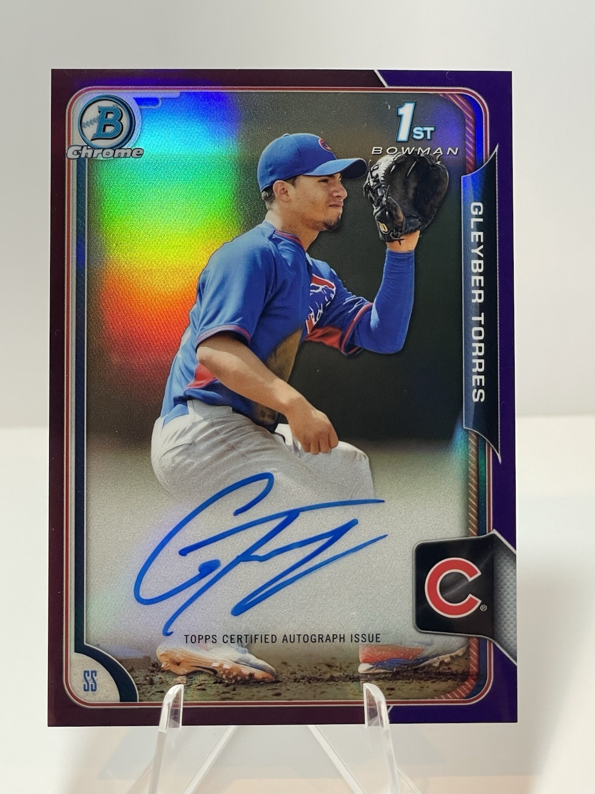 2015 Bowman Chrome Gleyber Torres 1st Purple Refractor Auto 70/250 Cubs Tigers