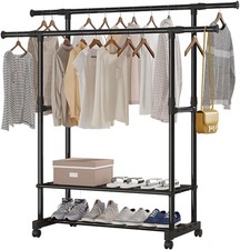 Heavy Duty Double Clothes Rail Rack Hanging Garment Display Stand Open Wardrobe