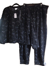 NEW W/TAG JENNI SZ XXL Women's 2pc Waffle Knit Pajama Loungewear Set Black Stars