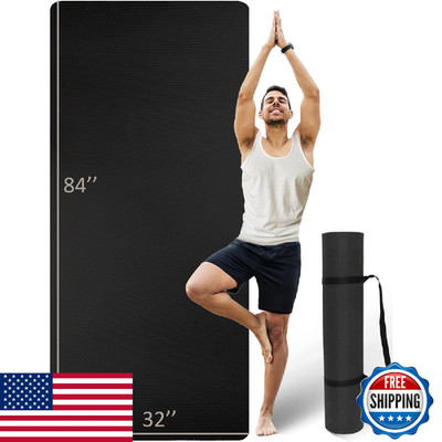 Extra Wide & Long 84''x32''x7mm TPE Yoga Mat for Tall Men & Women w/Strap