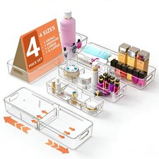 4 Pcs Expandable Clear Drawer Organizers, Adjustable Drawer Organizer Bins wi...