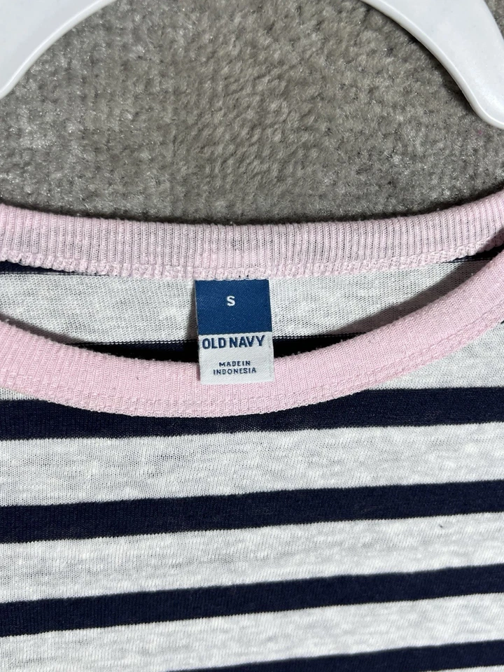 Old Navy Striped Crop Top Womens Size Small Oversize Blue Pink Linen Blend - Image 3 of 4