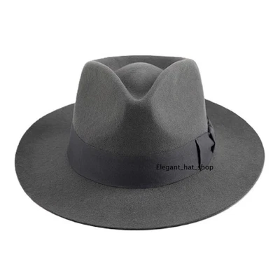 Sombrero Fedora Trilby 100 % lana hecho a mano para caballero con banda a juego - gris - Imagen 1 de 4