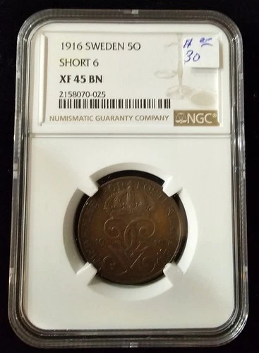 1916 SWEDEN 5 ORE - NGC XF 45 Short 6
