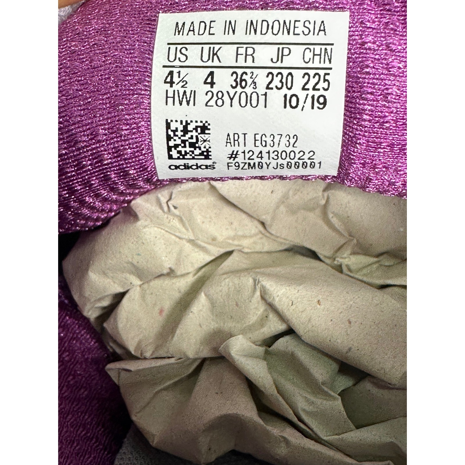 Adidas Kaptir K Big Kids Size 4.5 Sneakers Purple Athletic Running Shoes thumbnail 5