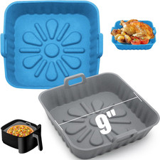 2-Pack Silicone Air Fryer Basket Square Liners 9 Inch Large Reusable Air Fryer S