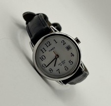 Timex Indiglo Quartz Black Leather Band Date 25mm Women's Watch 7.11