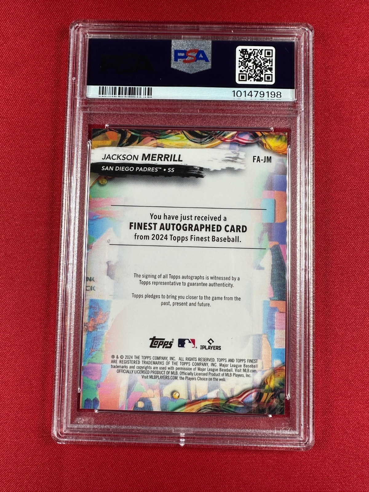 PSA 10 💥 2024 Topps Finest Jackson Merrill Auto Blue Refractor /150 RC #FA-JM view 2