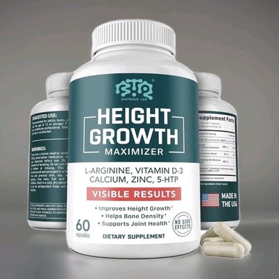 BIOTEQUELAB Height Growth Support, Calcium, Vit D3 & Zinc, for Teens, 60 Caps