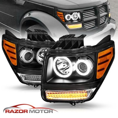 2007-2012 For Dodge Nitro LED Turn Signal Projector Black Headlights Pair