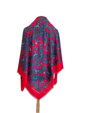 H81 Enrico Coveri Paisley Scarf Red Multicolor Italian Designer Square Fringed
