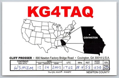 QSL Card KG4TAQ Covington GA 2002 Amateur Radio Ham W5MZM The QSL MAN A394