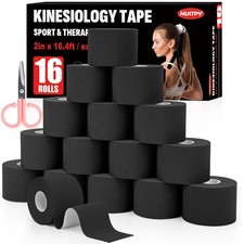 16 Rolls Black Kinesiology Tape 2 inch x 16.4 Feet Waterproof Uncut Athletic