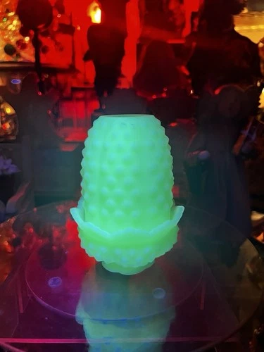 Fenton Glass Vintage Hobnail Uranium/Custard Glass Fairy Lamp