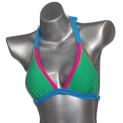 ABS Allen Schwartz Womens 6 Swim Bikini Top Halter Green Solid Multi-Color