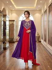 Beautiful Purple Mul Chanderi Salwar Kameez With Dupatta For Wedding Wear