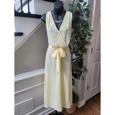 Emma & Michele Midi Dress Women Large Soft Yellow Wrap V-Neck Crinkled Tie-Waist