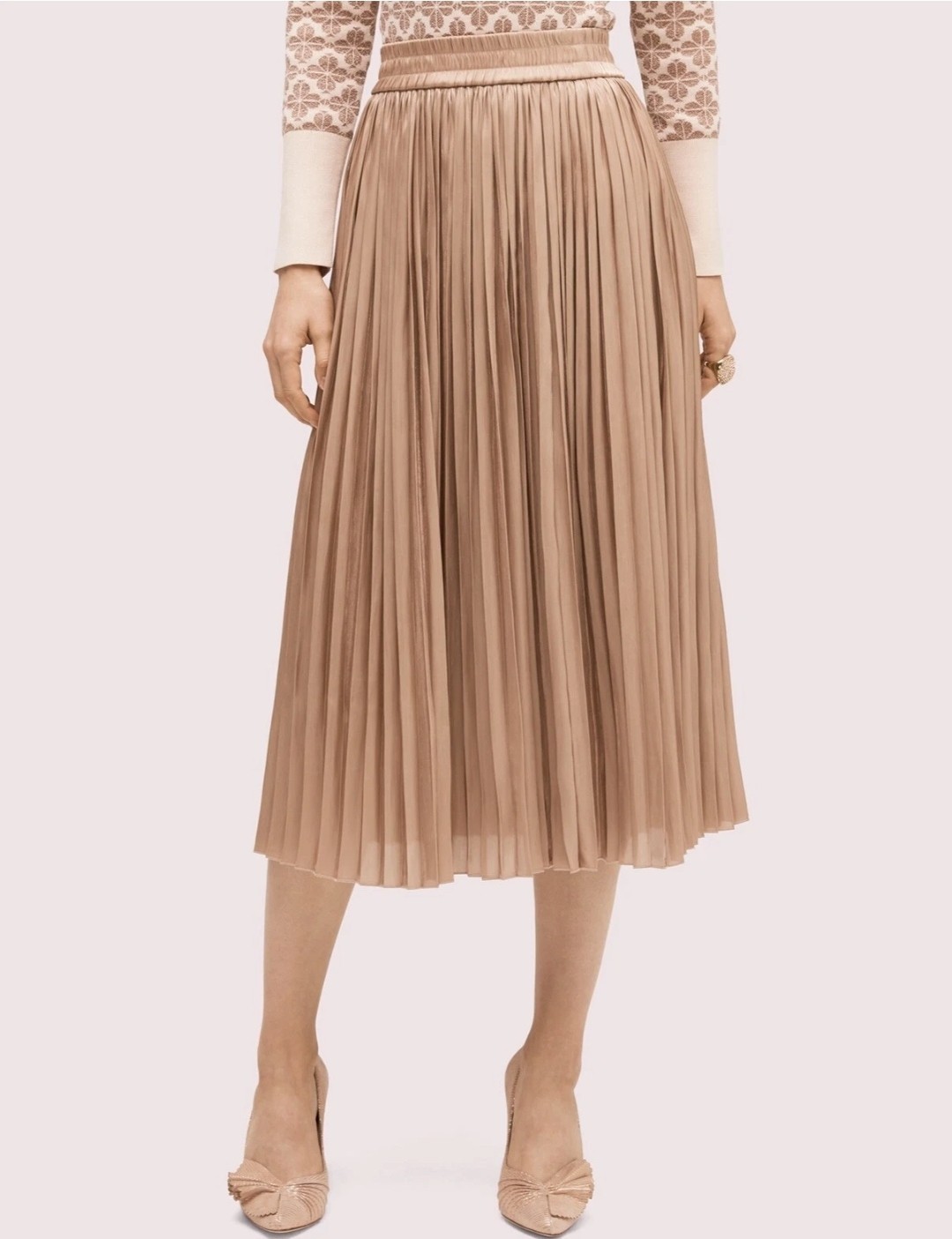 Falda Kate Spade Metálica Midi Plisada Champagne Dorado XS NUEVA CON ETIQUETAS PRECIO DE VENTA SUGERIDO POR EL FABRICANTE 368 USD