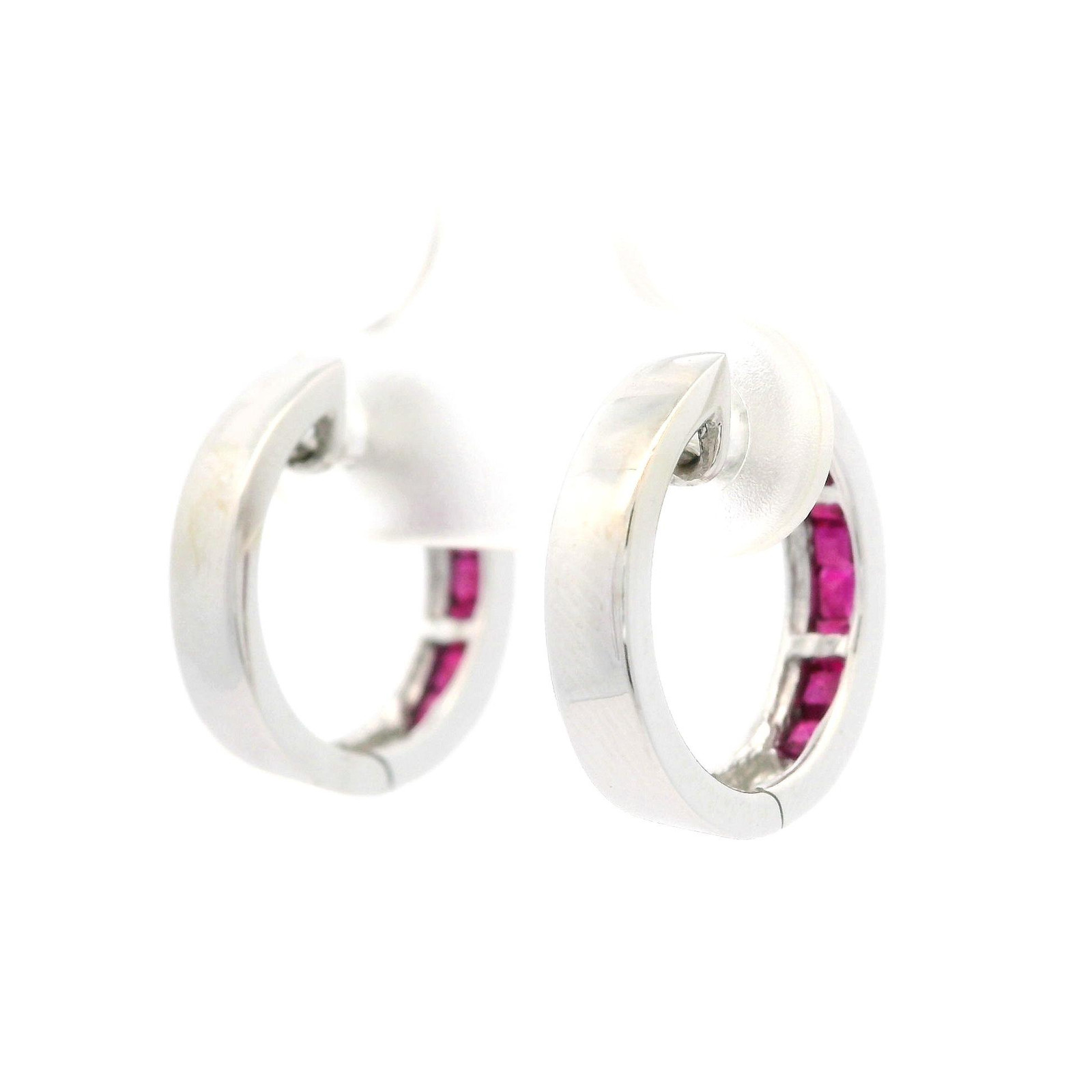 Solid 14k White Gold Square Channel Set Ruby Hugg… - image 6