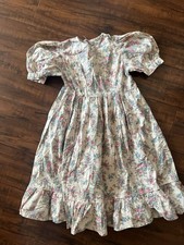 Girls' Floral Fit Flare Cotton Dress Puff Sleeve Ruffle Bow Vintage 1989