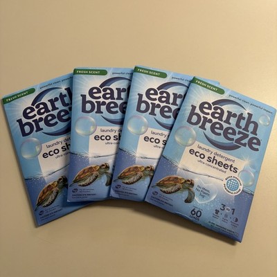 EARTH BREEZE Laundry Detergent Sheets Fresh Scent Blue Pack ~ Lot of 4 ~ NEW