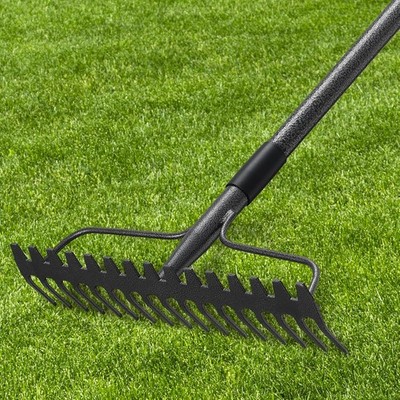 63'' Bow Rake ，17 Tines Metal Head Rakes with Stainless Steel Handle，Heavy Duty