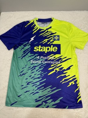 Staple World Renown Pigeon Brand Men's Jersey T-Shirt M Blue Yellow Graphic Pri 
