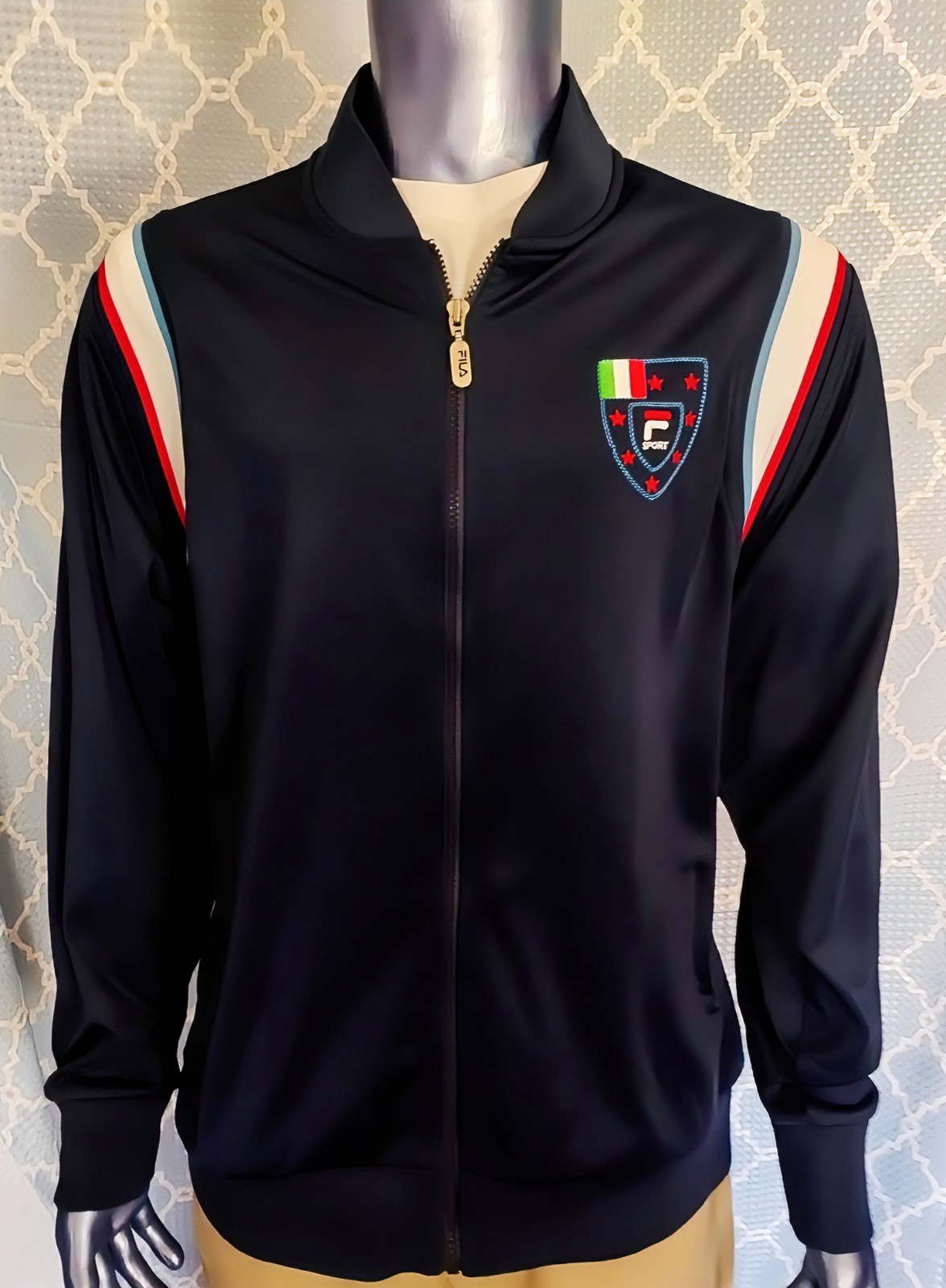 Giacca Track Vintage Fila Sport Italia Uomo L Navy Full Zip Logo Bandiera Italiana