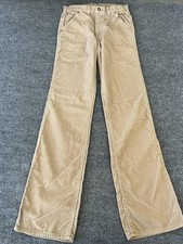 Vtg Levis Corduroy Pants Mens 27x34 Khaki Buckle Back Flare Talon 70s White Tab