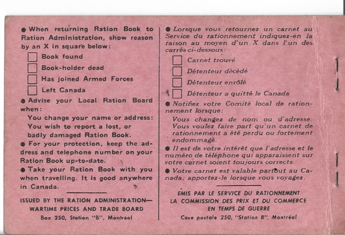 ENV. 1944-45 CARNET DE RATIONNEMENT No 5 -CANADA AVEC PLUSIEURS TIMBRES - Picture 3 of 3