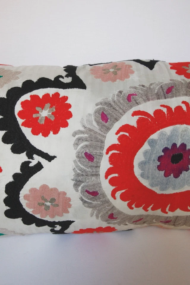 Ethnic Suzani Lumbar Cushion , Authentic Embroidered Vintage bedding  pillow, - Image 4 of 4