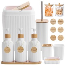 Bathroom Accessories Set White Bathroom Set with Trash Can,3PCS Lotion Soap D...
